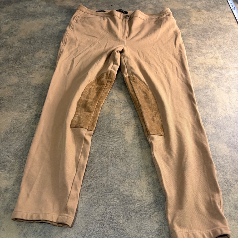 Talbots Skinny Ankle Pants Womens 14 Tan Equestrian Suede‎ Patch Horse Riding